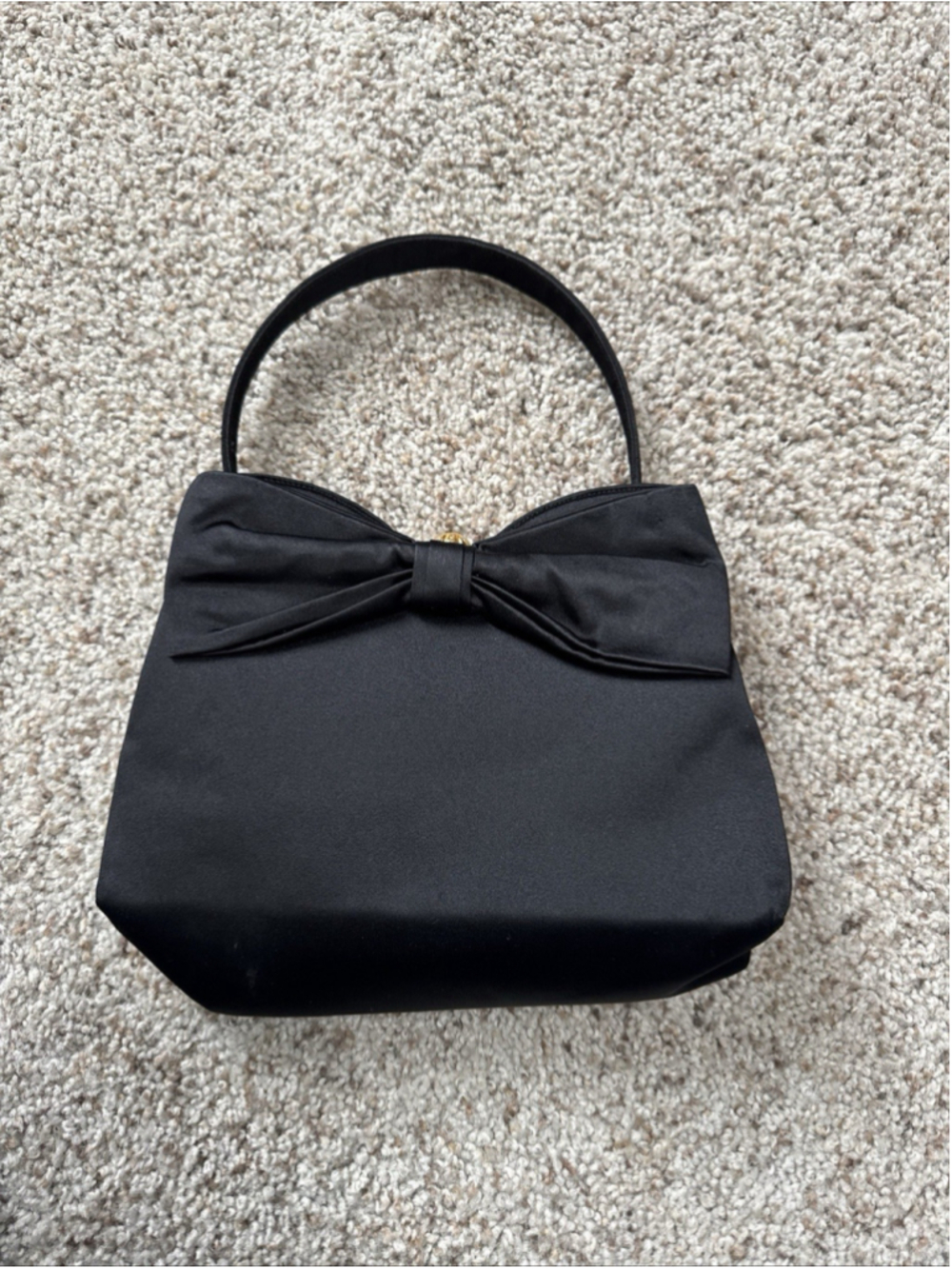 Morris Moskowitz Vintage Black Satin Bow Purse Evening Bag with Handle Clutch